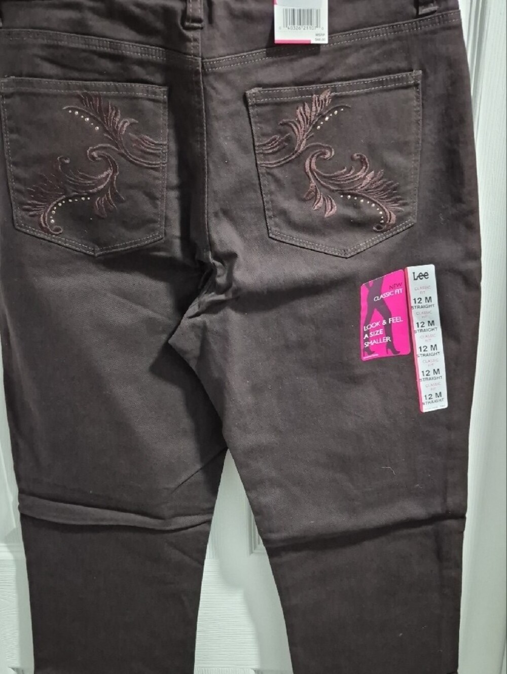 Lee Women's Brazilian Dark Briwn Straight-Leg Pants with Subtle Embroidery - Picture 10 of 10